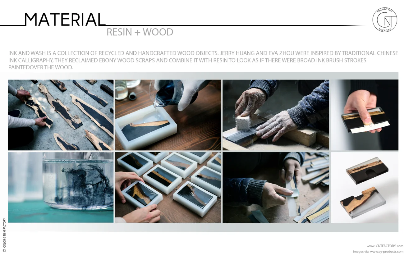 reclaimed ebony wood combine resin look broad ink strokes painted wood