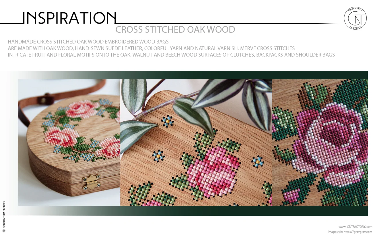 Handmade Cross Stitched Oak Wood Embroidered Wood