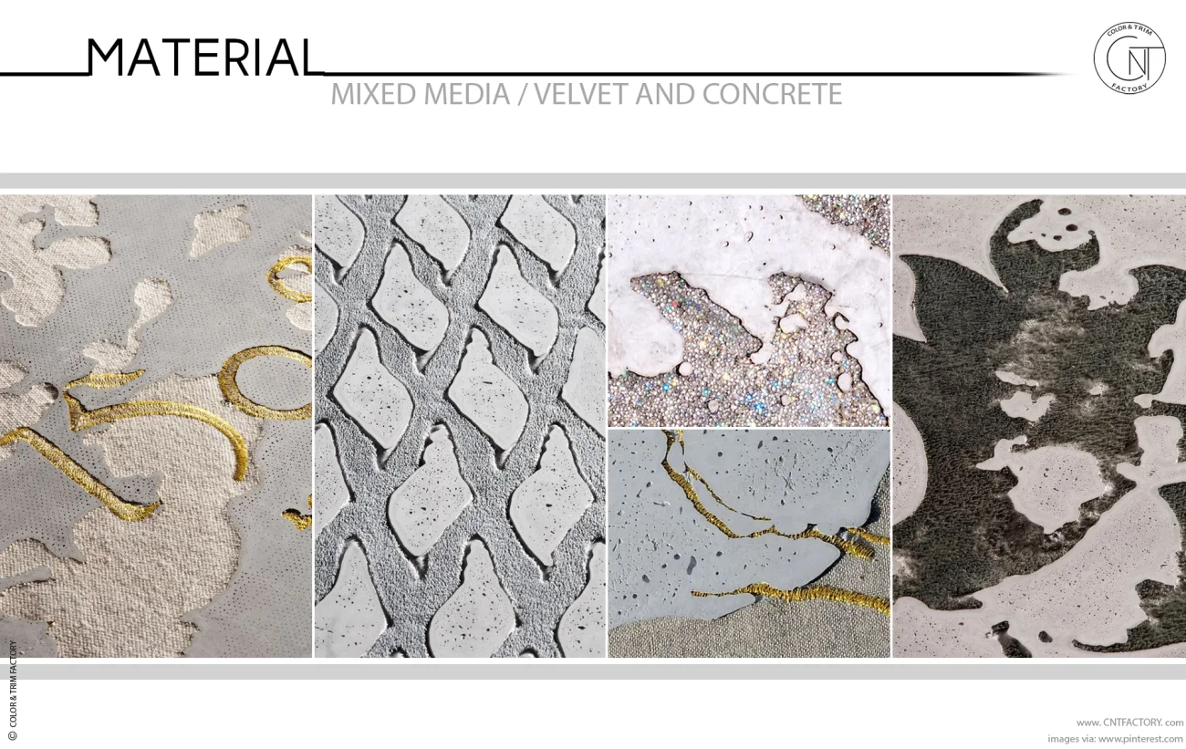 Mixed Media Velvet Concrete material interior automotive color trim design